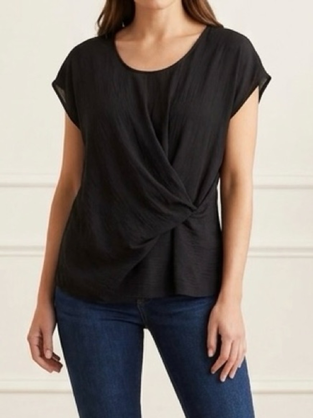 a.n.a. Elegant Black Draped front Women's Blouse size Medium‎